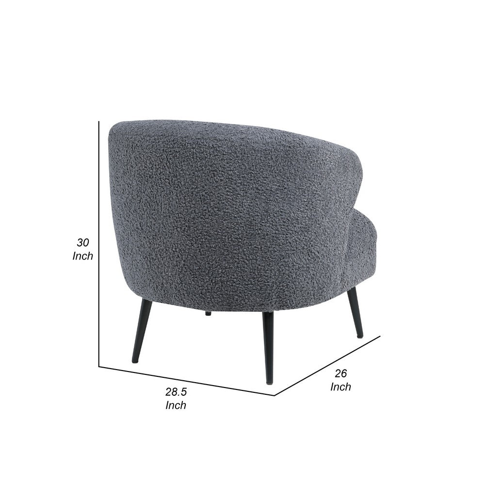 Benjara Neda Accent Chair, Soft Dark Gray Boucle, Curved Barrel Back