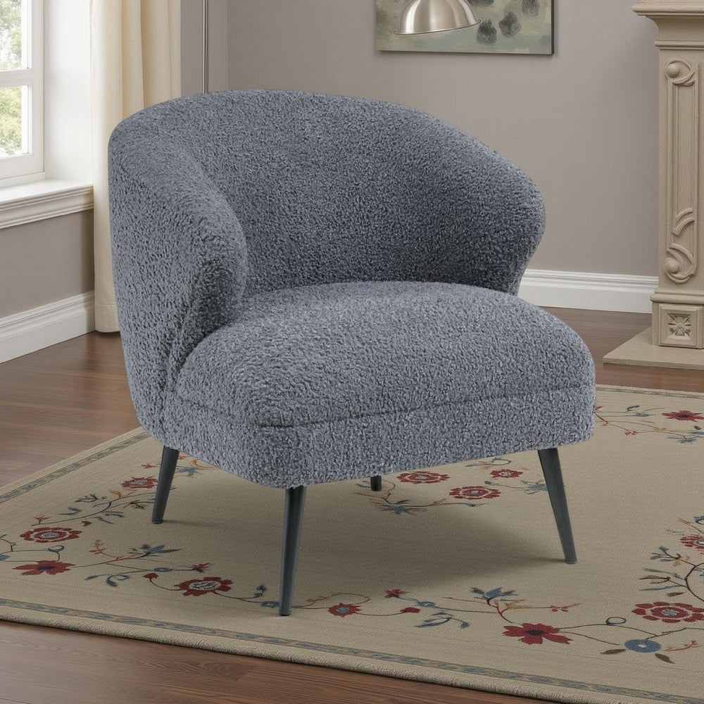 Benjara Neda Accent Chair, Soft Dark Gray Boucle, Curved Barrel Back
