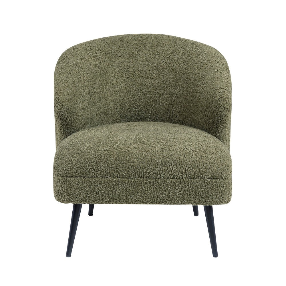Benjara Neda Accent Chair, Soft Sage Green Boucle, Curved Barrel Back