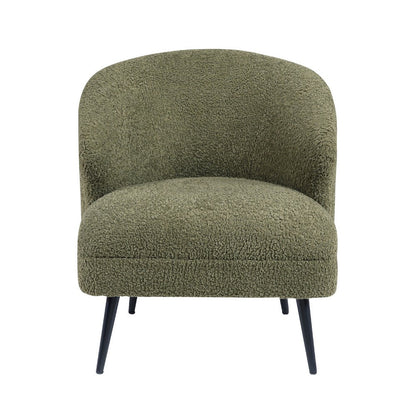Benjara Neda Accent Chair, Soft Sage Green Boucle, Curved Barrel Back