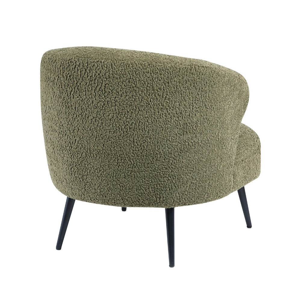Benjara Neda Accent Chair, Soft Sage Green Boucle, Curved Barrel Back