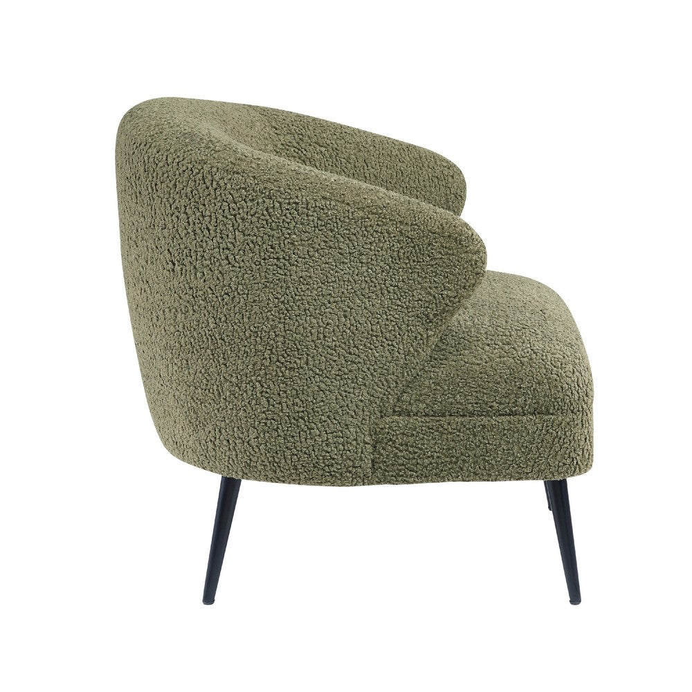 Benjara Neda Accent Chair, Soft Sage Green Boucle, Curved Barrel Back