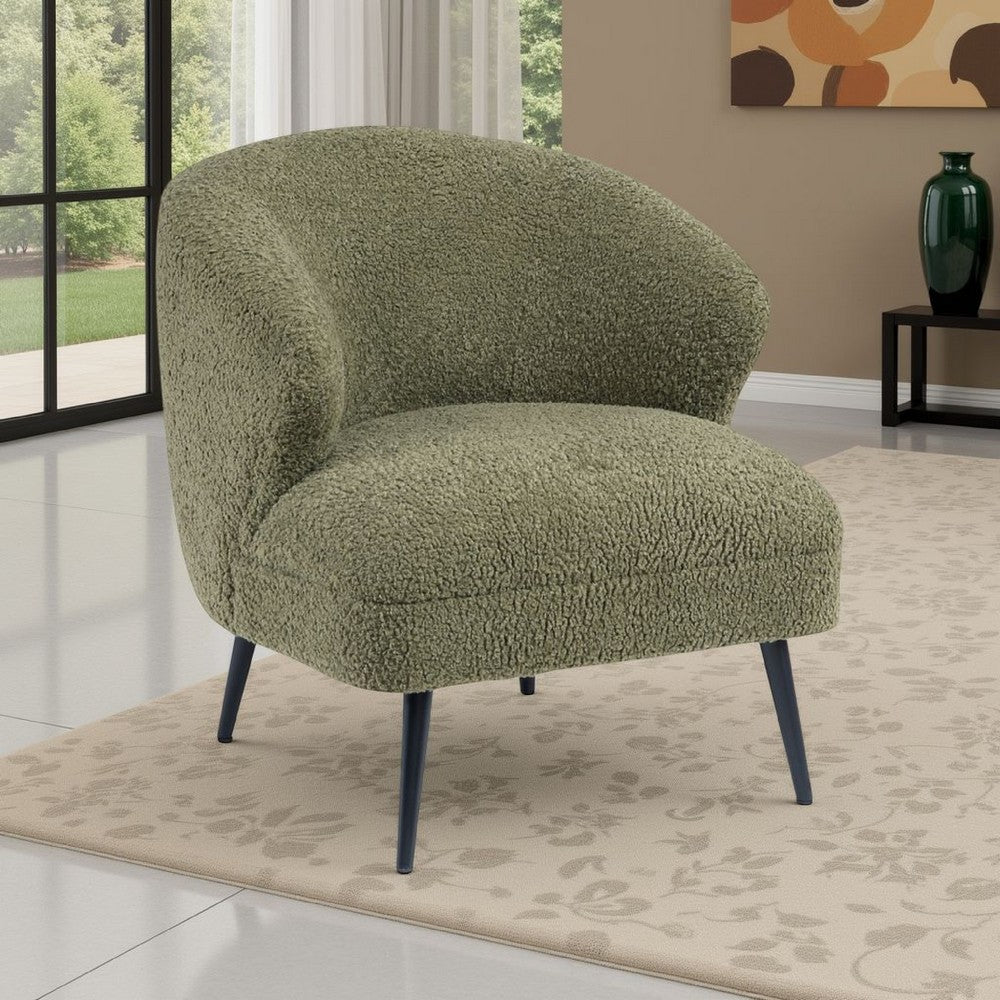 Benjara Neda Accent Chair, Soft Sage Green Boucle, Curved Barrel Back