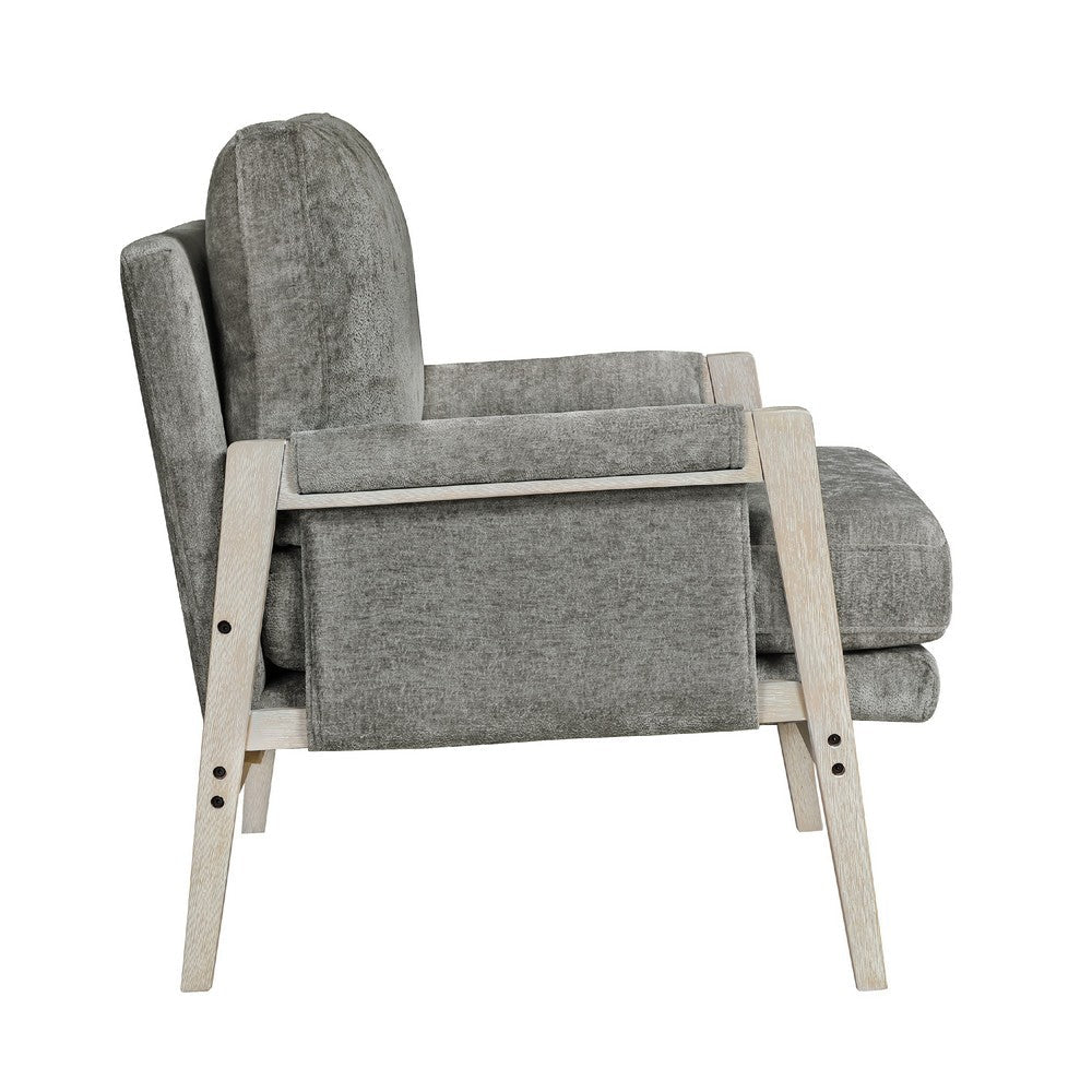 Benjara Mao Accent Armchair, Removable Cushion Cover, Brownish Gray Chenille