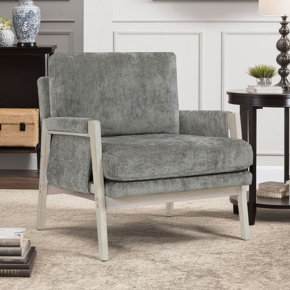 Benjara Mao Accent Armchair, Removable Cushion Cover, Brownish Gray Chenille
