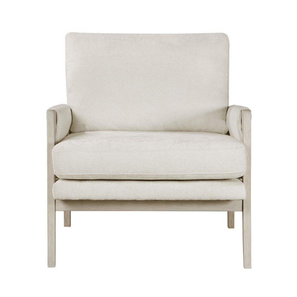 Benjara Mao Accent Armchair, Removable Cushion Cover, Soft Ivory Chenille