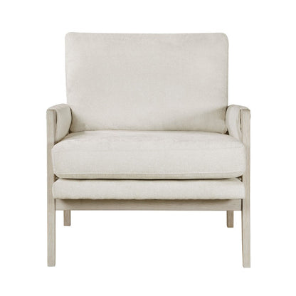 Benjara Mao Accent Armchair, Removable Cushion Cover, Soft Ivory Chenille