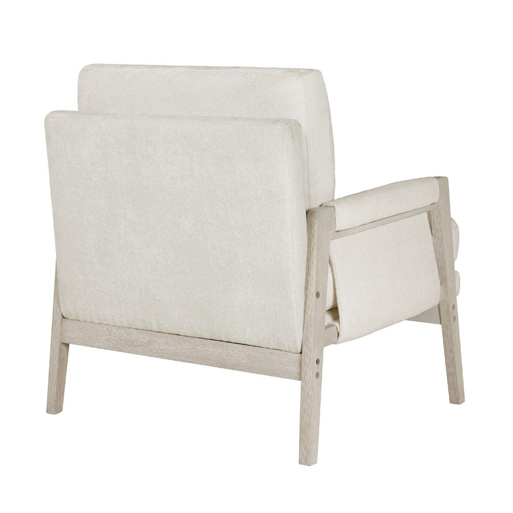 Benjara Mao Accent Armchair, Removable Cushion Cover, Soft Ivory Chenille
