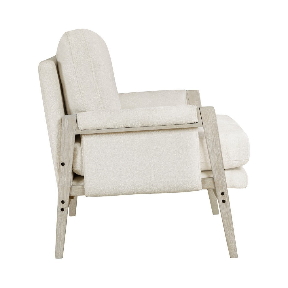 Benjara Mao Accent Armchair, Removable Cushion Cover, Soft Ivory Chenille