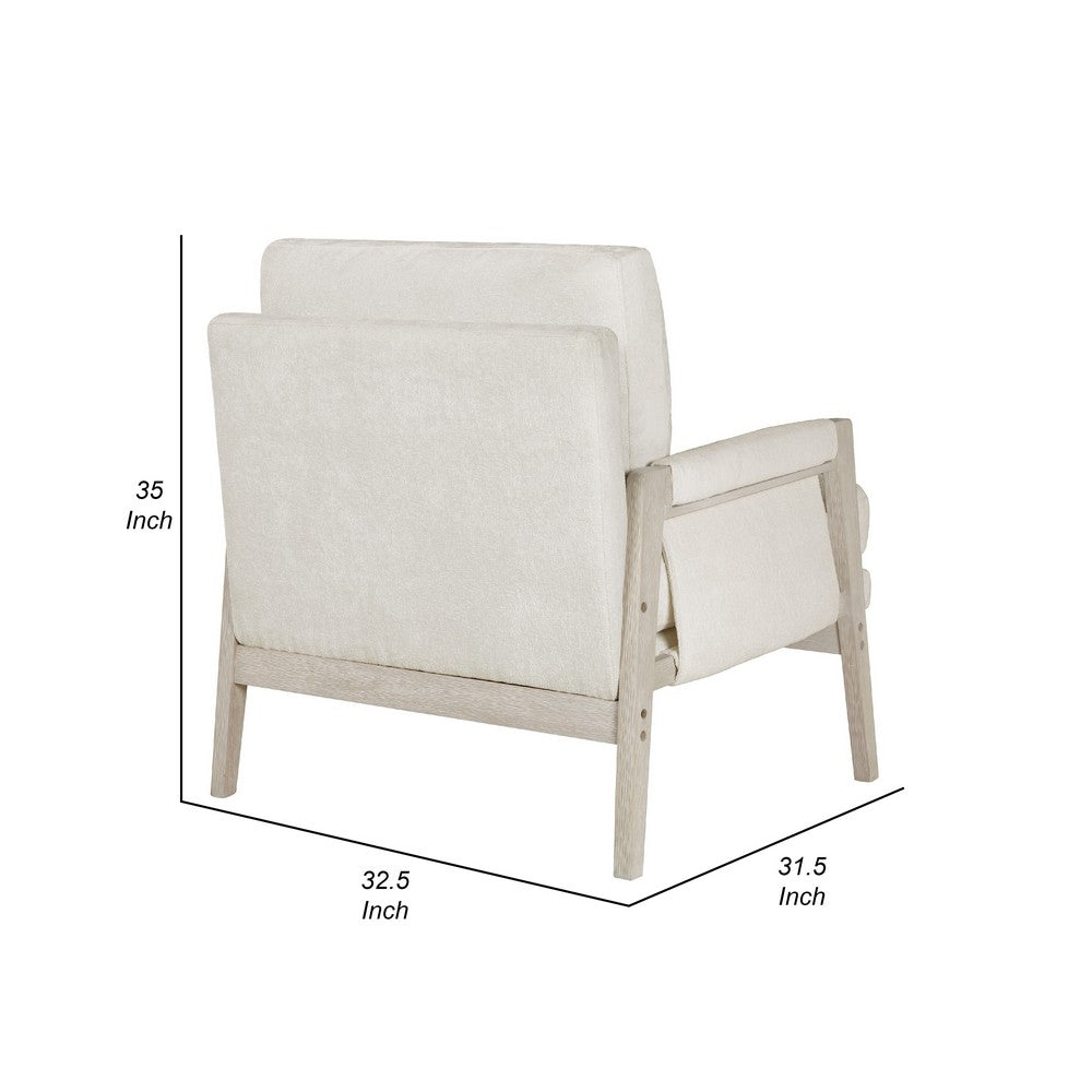 Benjara Mao Accent Armchair, Removable Cushion Cover, Soft Ivory Chenille