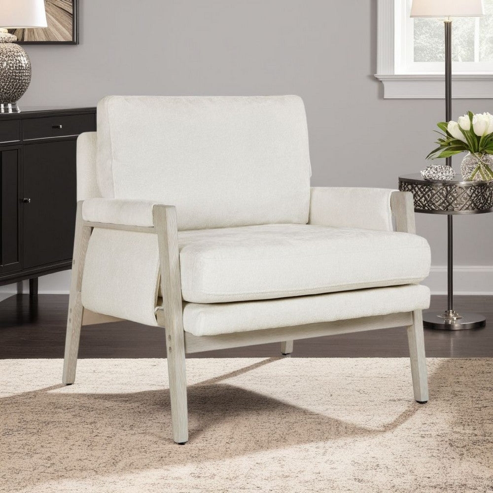 Benjara Mao Accent Armchair, Removable Cushion Cover, Soft Ivory Chenille