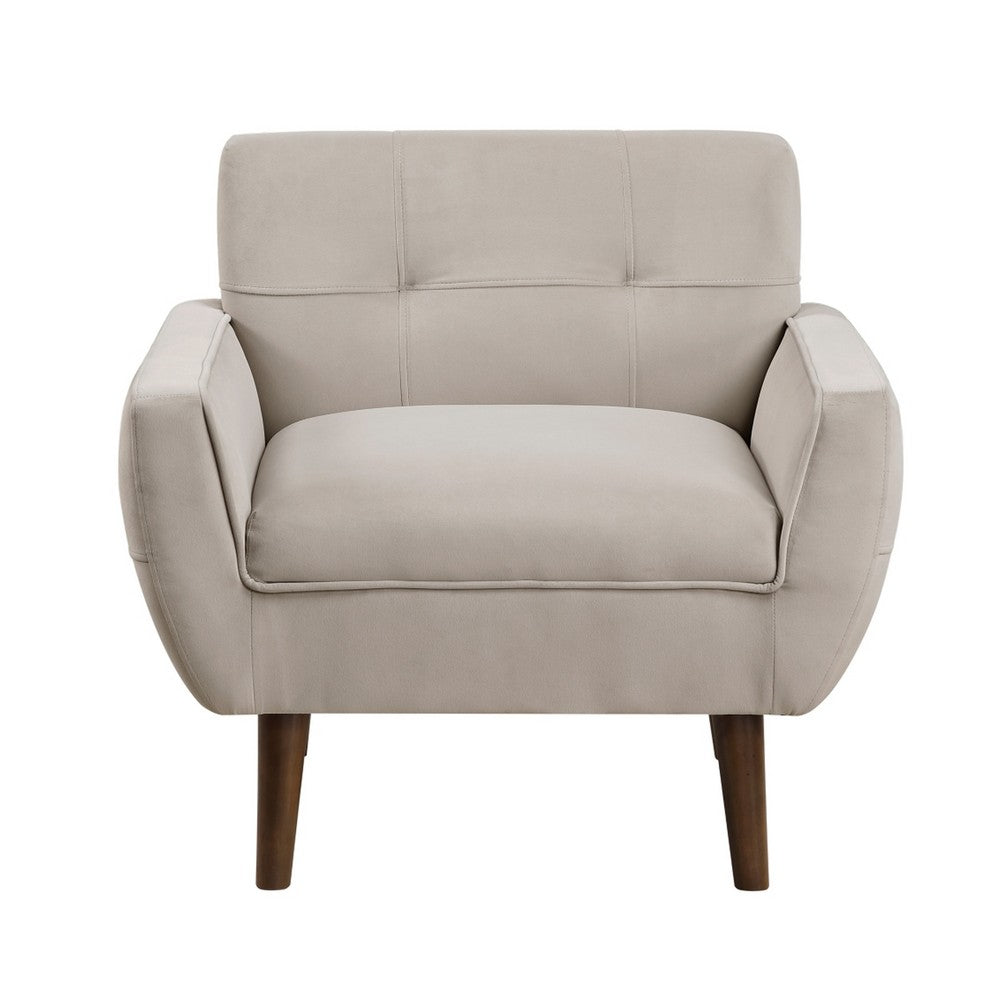 Benjara Roa Accent Armchair, Light Brown Velvet, Tufted Back w Tapered Legs