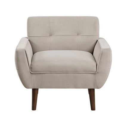 Benjara Roa Accent Armchair, Light Brown Velvet, Tufted Back w Tapered Legs