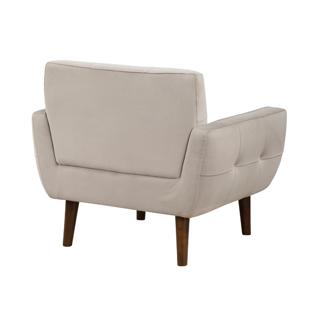 Benjara Roa Accent Armchair, Light Brown Velvet, Tufted Back w Tapered Legs