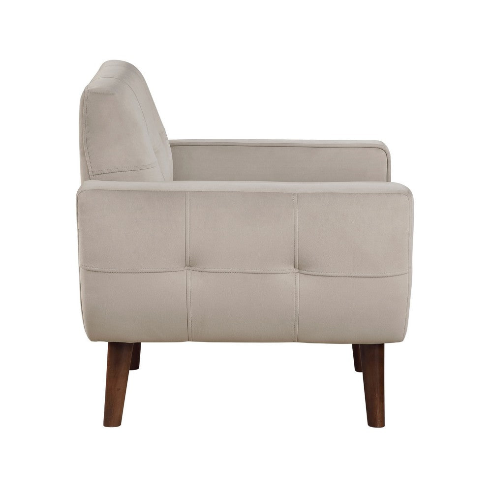 Benjara Roa Accent Armchair, Light Brown Velvet, Tufted Back w Tapered Legs