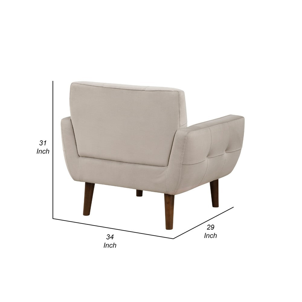 Benjara Roa Accent Armchair, Light Brown Velvet, Tufted Back w Tapered Legs