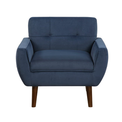 Benjara Roa Accent Armchair, Navy Blue Velvet, Tufted Back w Tapered Legs