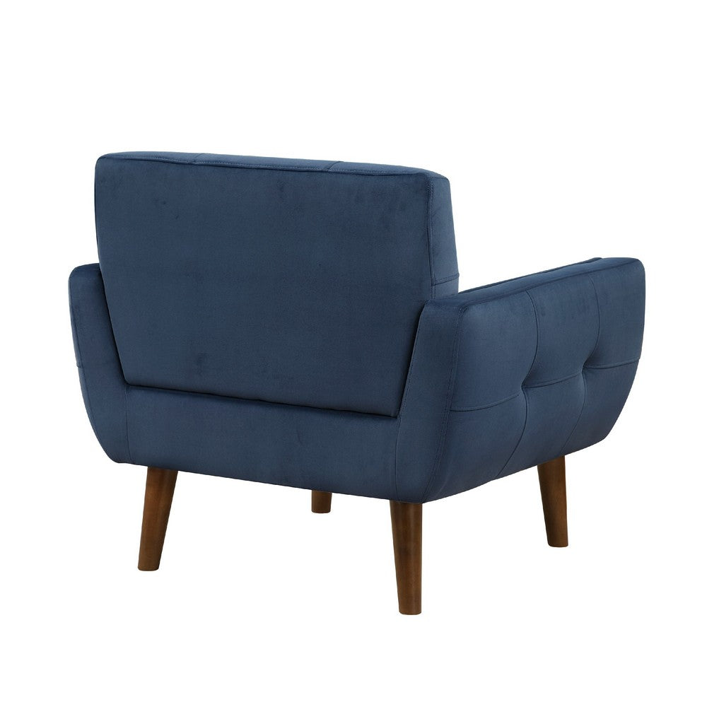 Benjara Roa Accent Armchair, Navy Blue Velvet, Tufted Back w Tapered Legs