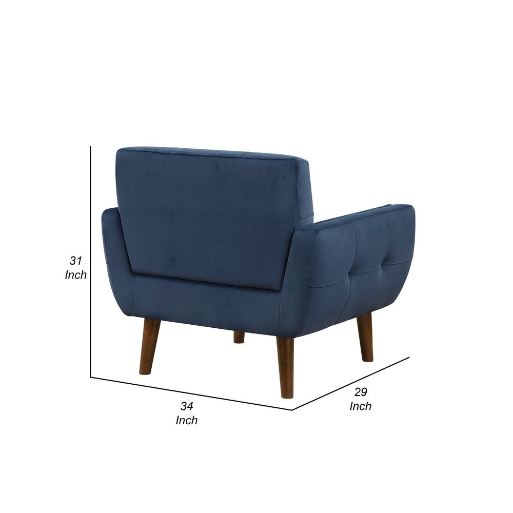 Benjara Roa Accent Armchair, Navy Blue Velvet, Tufted Back w Tapered Legs
