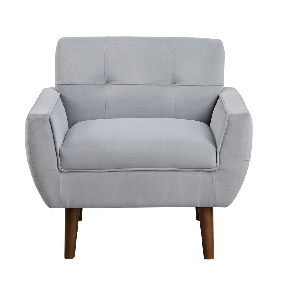 Benjara Roa Accent Armchair, Light Gray Velvet, Tufted Back w Tapered Legs