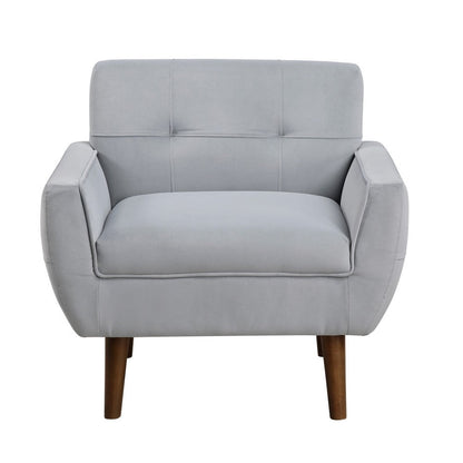 Benjara Roa Accent Armchair, Light Gray Velvet, Tufted Back w Tapered Legs