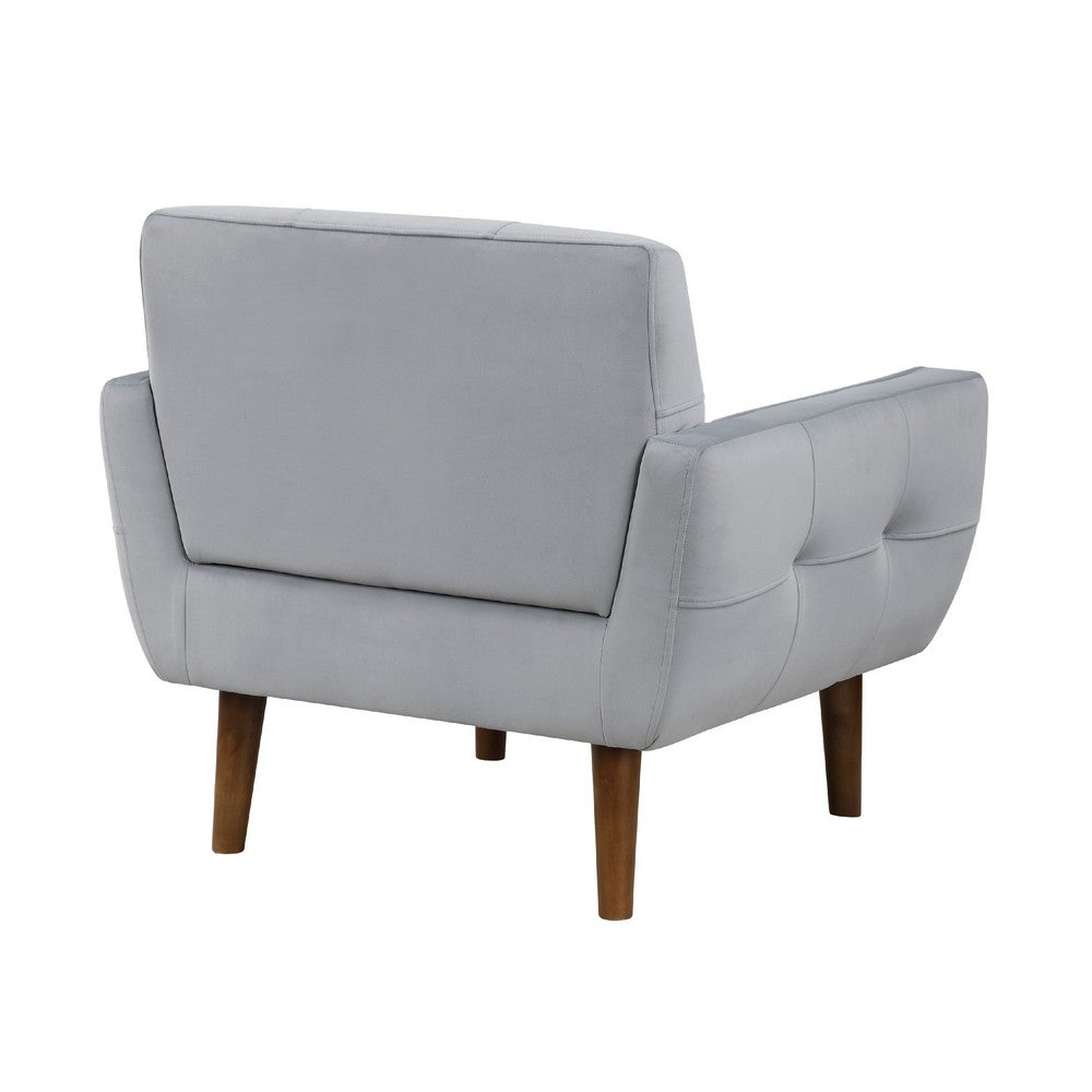 Benjara Roa Accent Armchair, Light Gray Velvet, Tufted Back w Tapered Legs