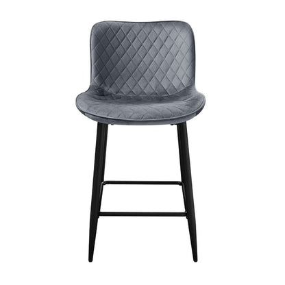 Benjara Aniya Counter Stool Chair Set of 2, Black Metal Leg, Dark Gray Velvet