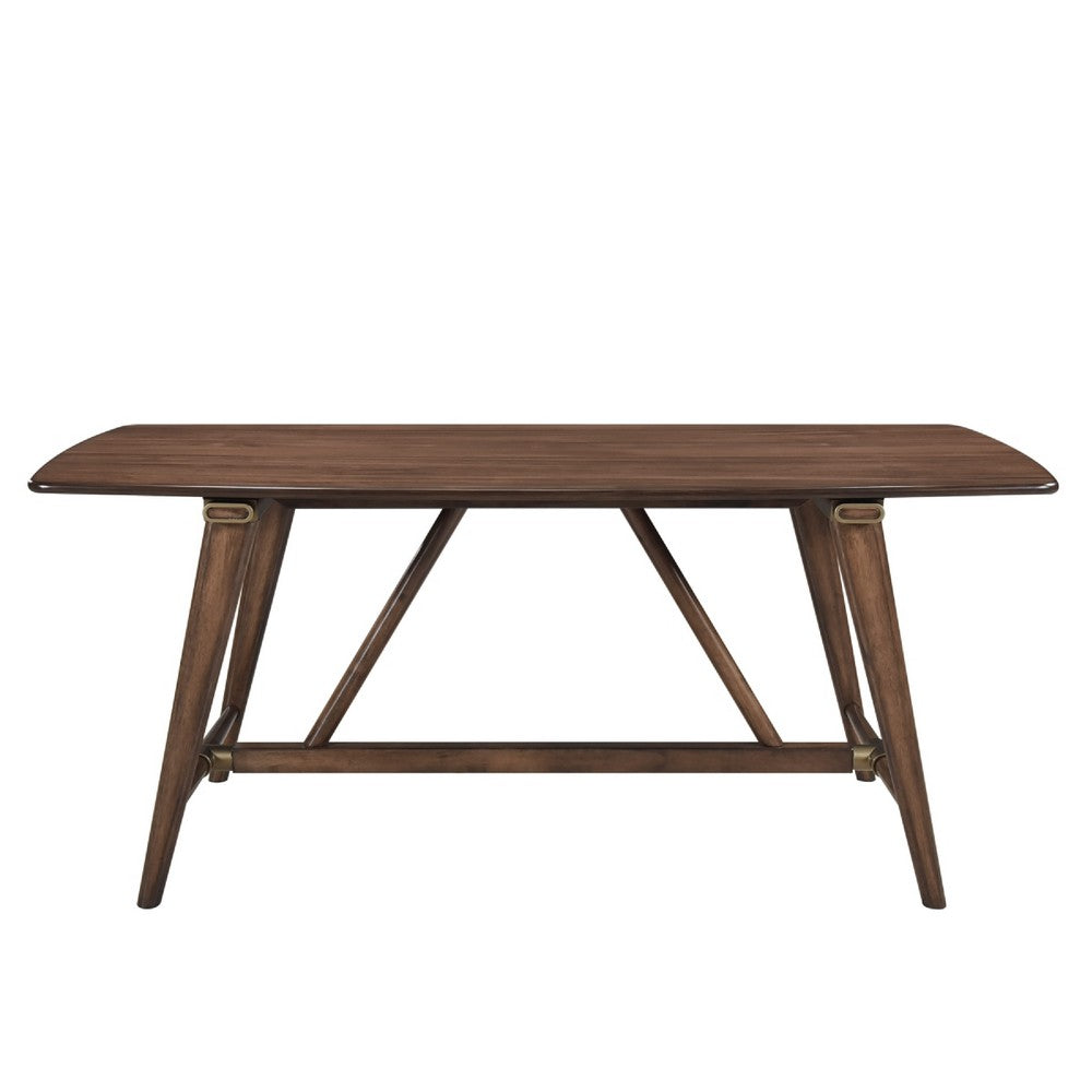 Benjara Manny Dining Table with Picnic Style Trestle Base, Walnut Wood 71 Inch