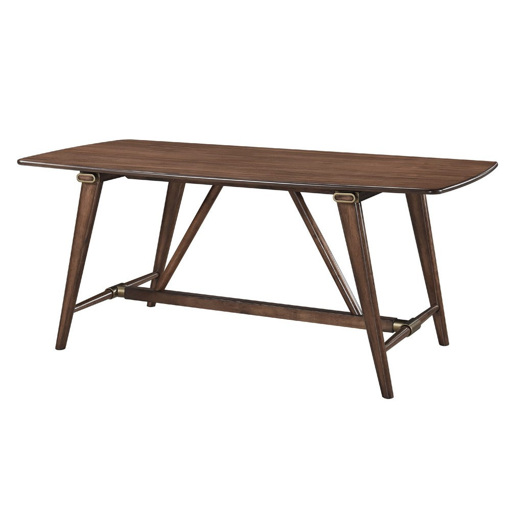 Benjara Manny Dining Table with Picnic Style Trestle Base, Walnut Wood 71 Inch