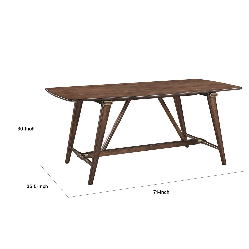 Benjara Manny Dining Table with Picnic Style Trestle Base, Walnut Wood 71 Inch