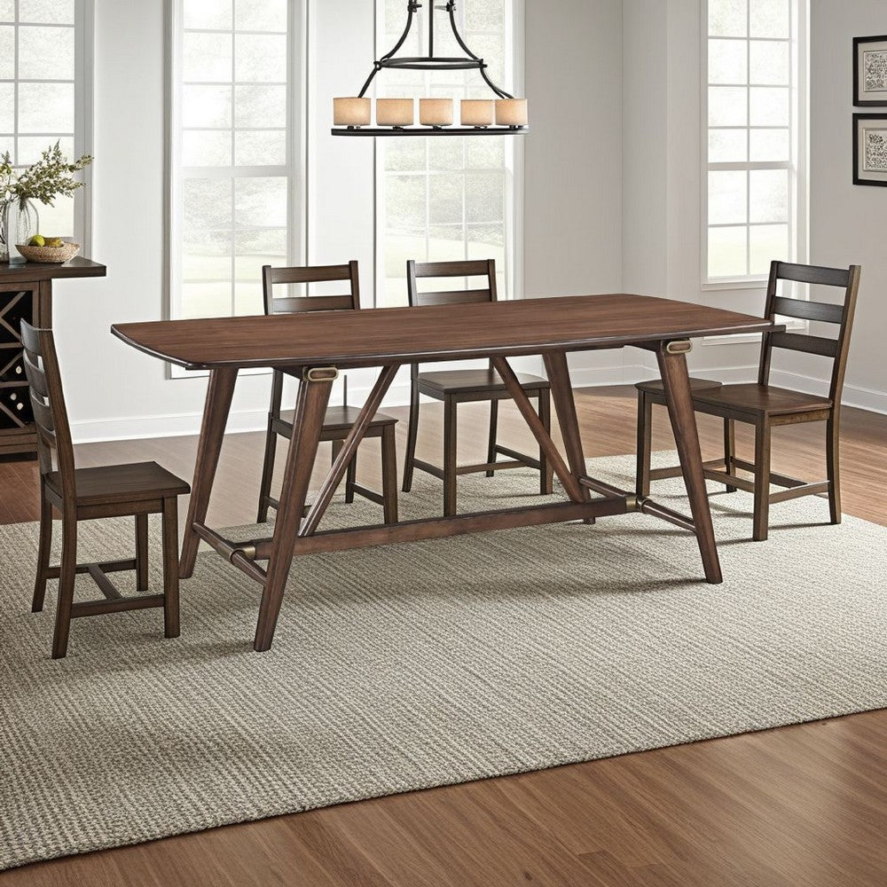 Benjara Manny Dining Table with Picnic Style Trestle Base, Walnut Wood 71 Inch