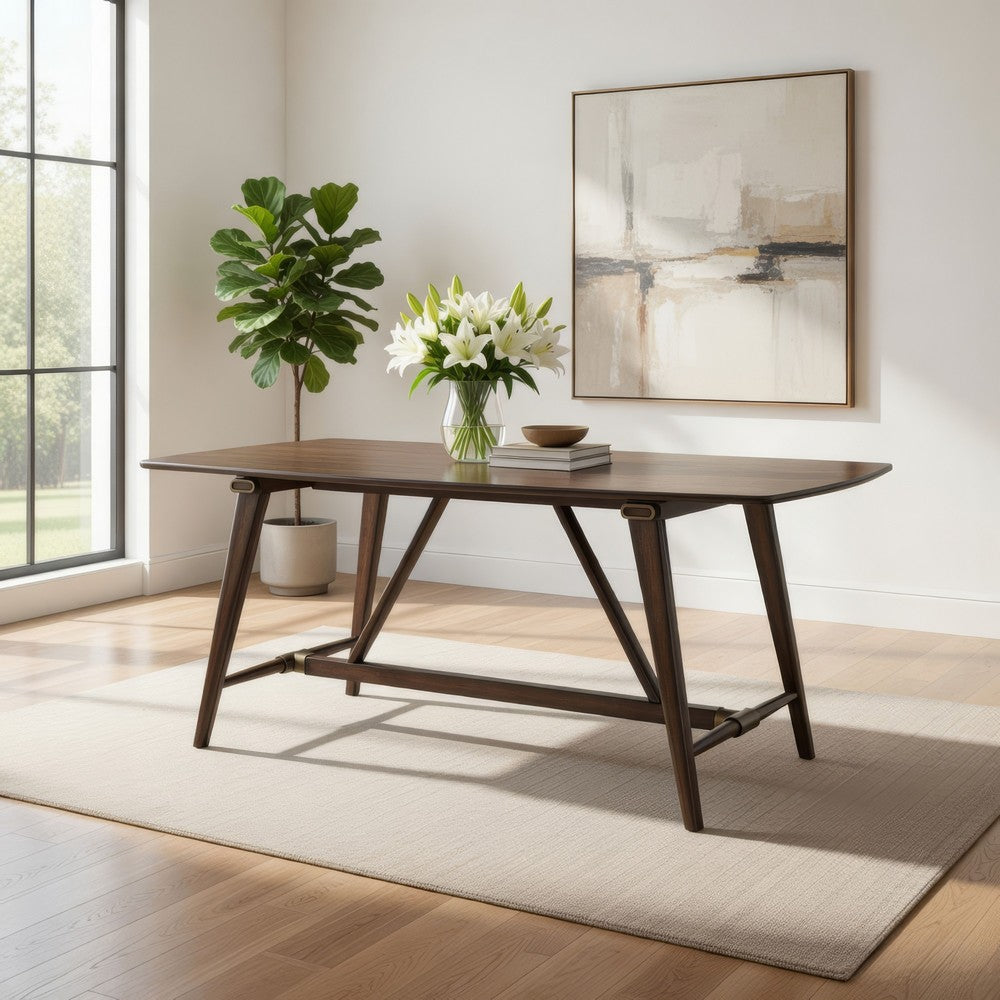 Benjara Manny Dining Table with Picnic Style Trestle Base, Walnut Wood 71 Inch