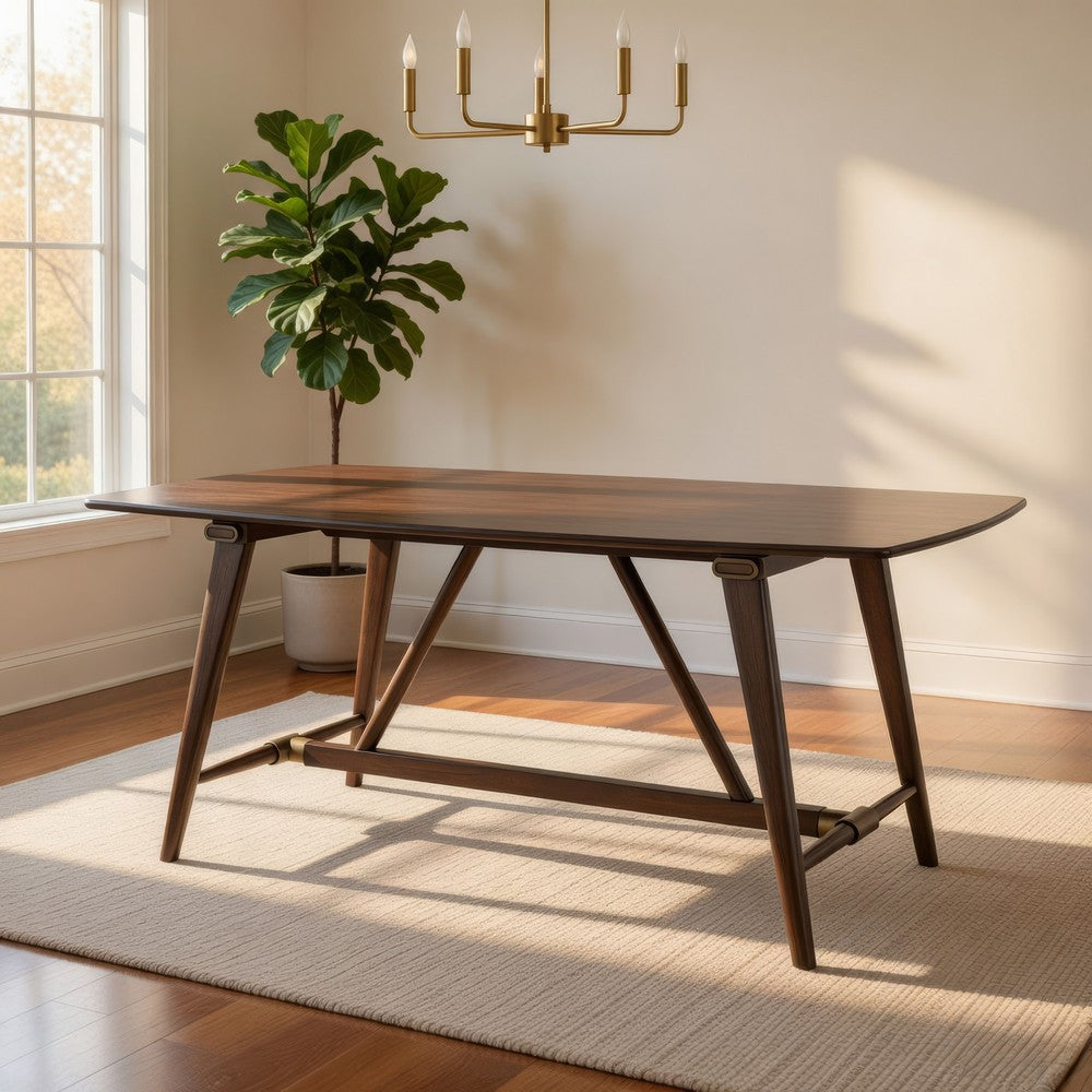 Benjara Manny Dining Table with Picnic Style Trestle Base, Walnut Wood 71 Inch