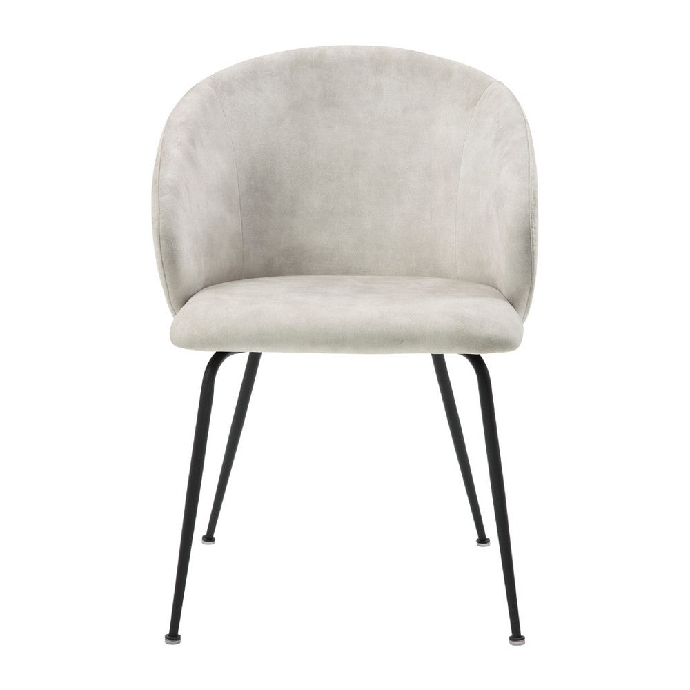 Benjara Salie Dining Chair Set of 2, Curved Back, Black Metal, Beige Velvet