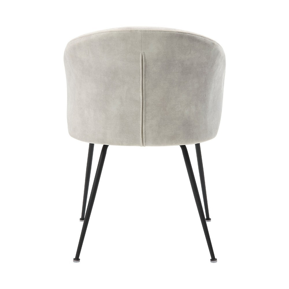 Benjara Salie Dining Chair Set of 2, Curved Back, Black Metal, Beige Velvet