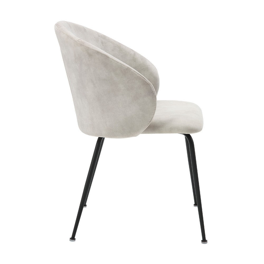 Benjara Salie Dining Chair Set of 2, Curved Back, Black Metal, Beige Velvet