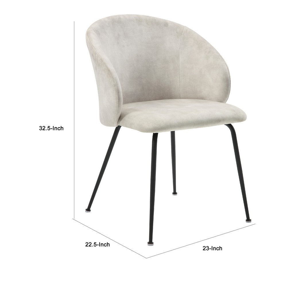 Benjara Salie Dining Chair Set of 2, Curved Back, Black Metal, Beige Velvet