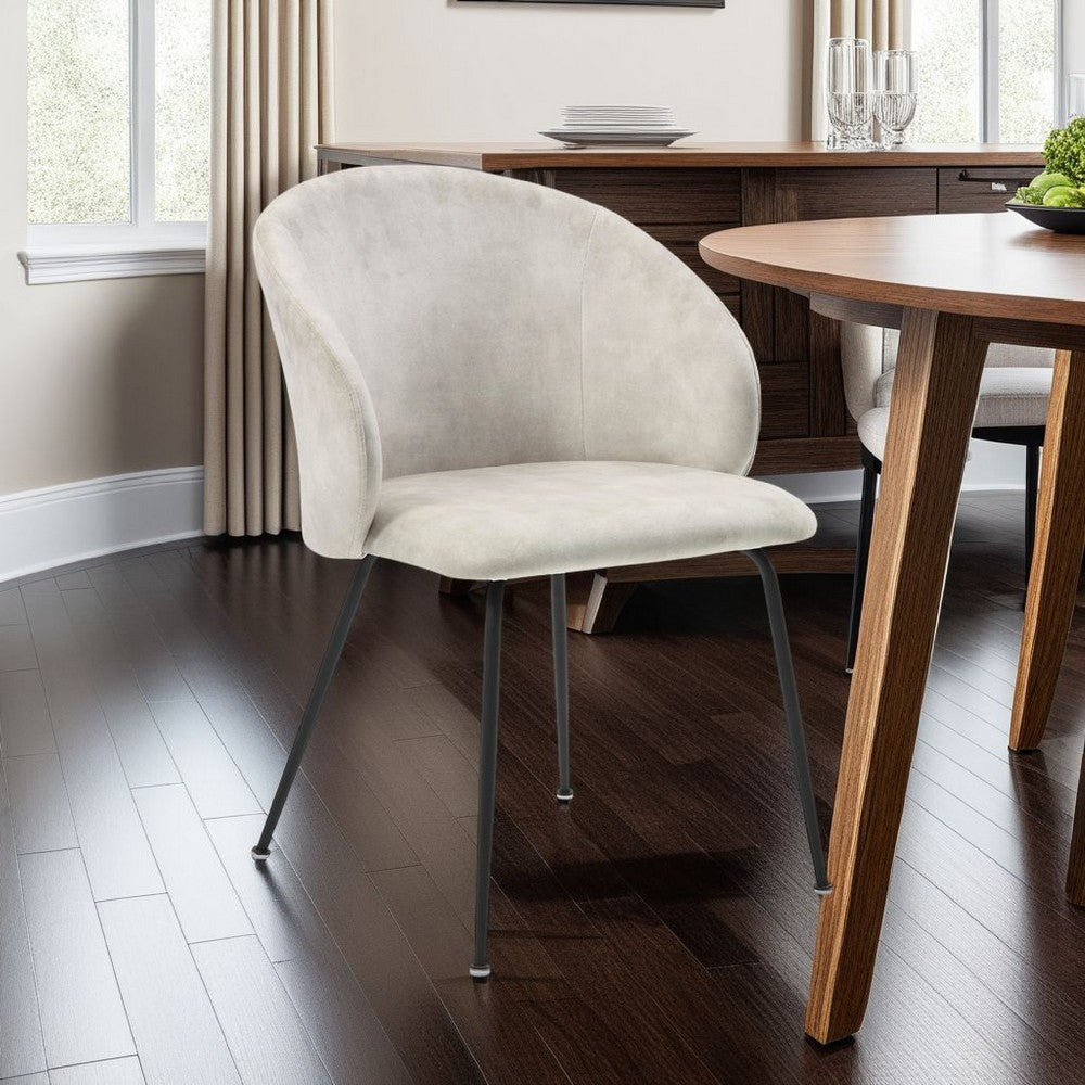 Benjara Salie Dining Chair Set of 2, Curved Back, Black Metal, Beige Velvet