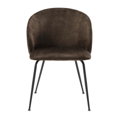Benjara Salie Dining Chair Set of 2, Curved Back, Black Metal, Brown Velvet