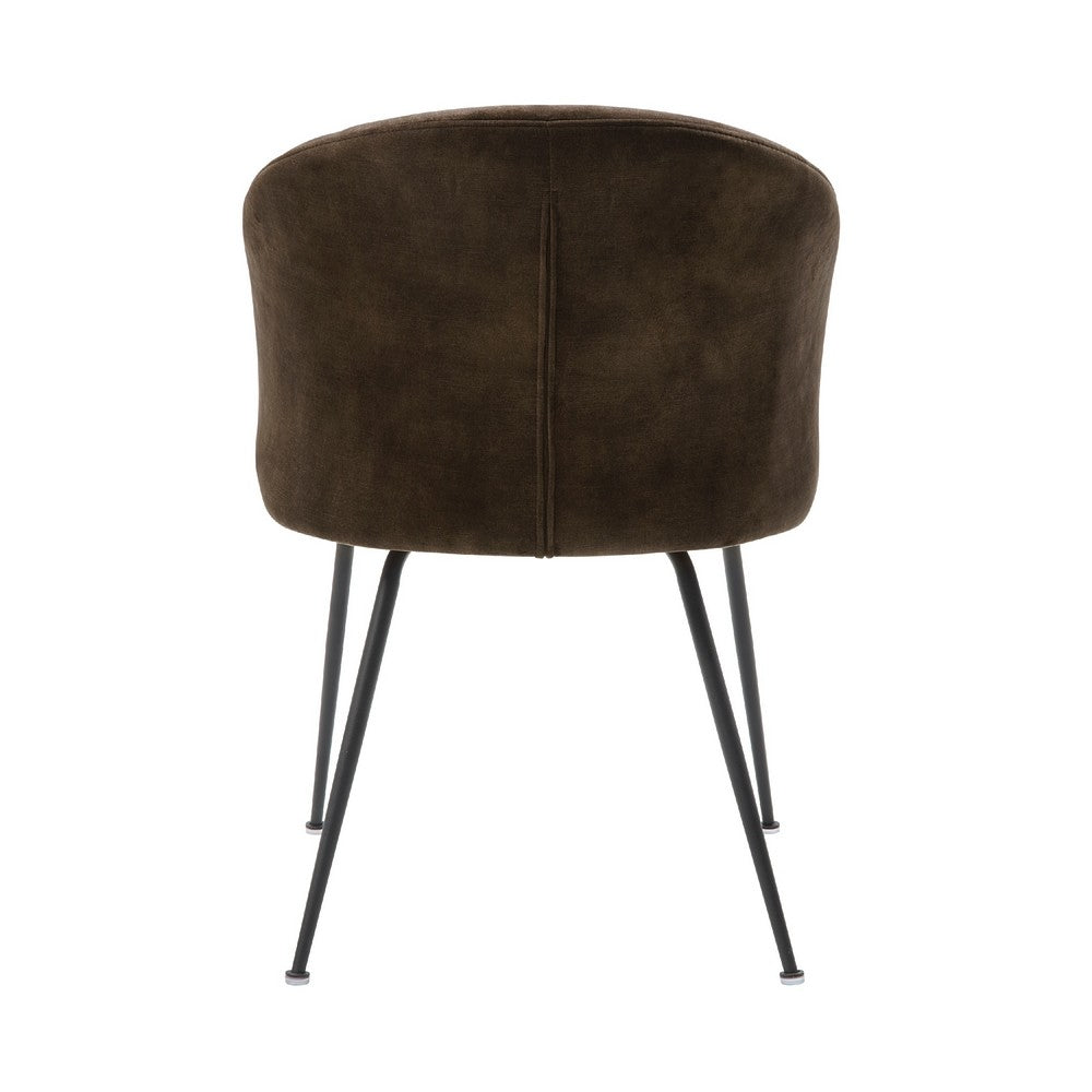 Benjara Salie Dining Chair Set of 2, Curved Back, Black Metal, Brown Velvet