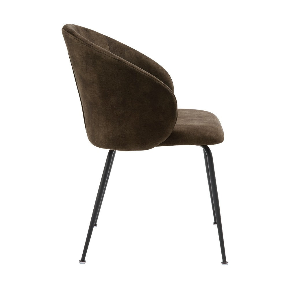 Benjara Salie Dining Chair Set of 2, Curved Back, Black Metal, Brown Velvet