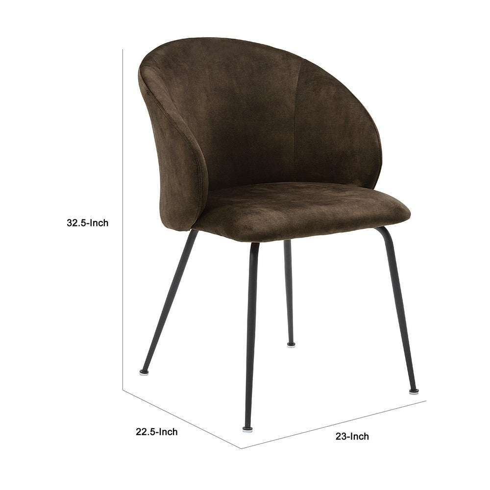 Benjara Salie Dining Chair Set of 2, Curved Back, Black Metal, Brown Velvet