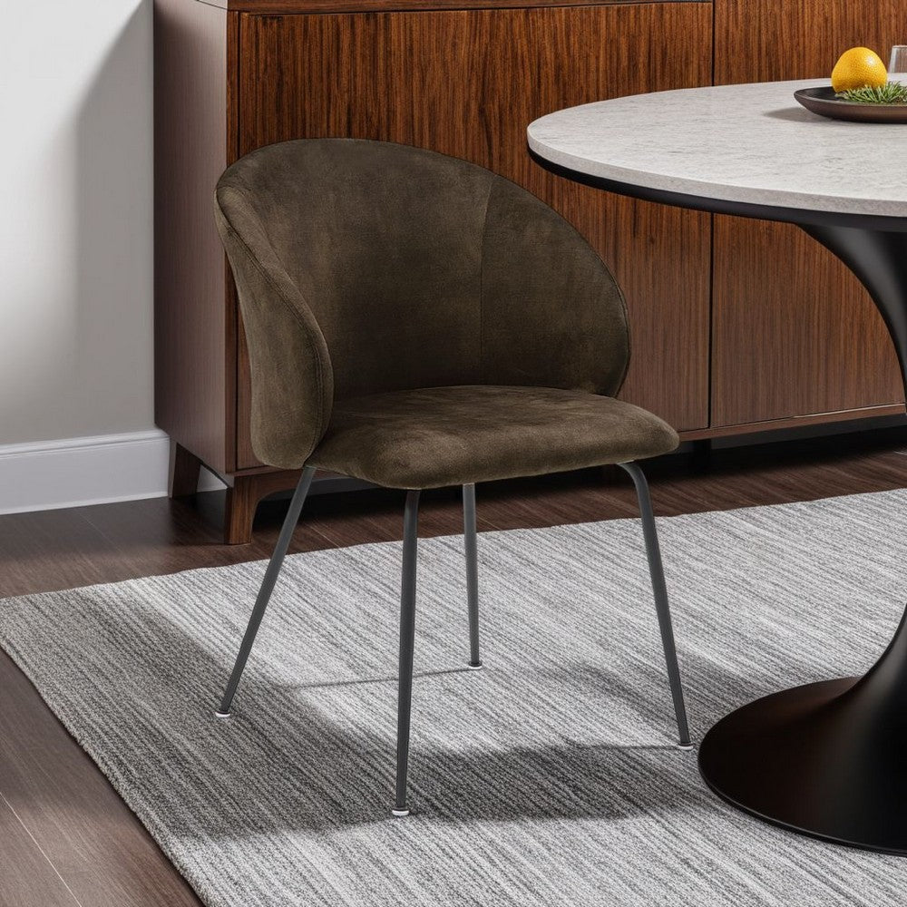 Benjara Salie Dining Chair Set of 2, Curved Back, Black Metal, Brown Velvet