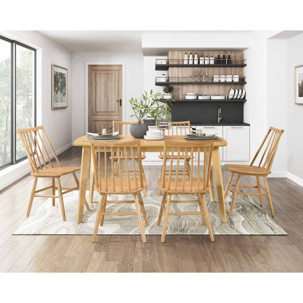 Benjara Jadie Dining Table, Tapered Legs, Natural Oak Wood Rectangular 60 Inch