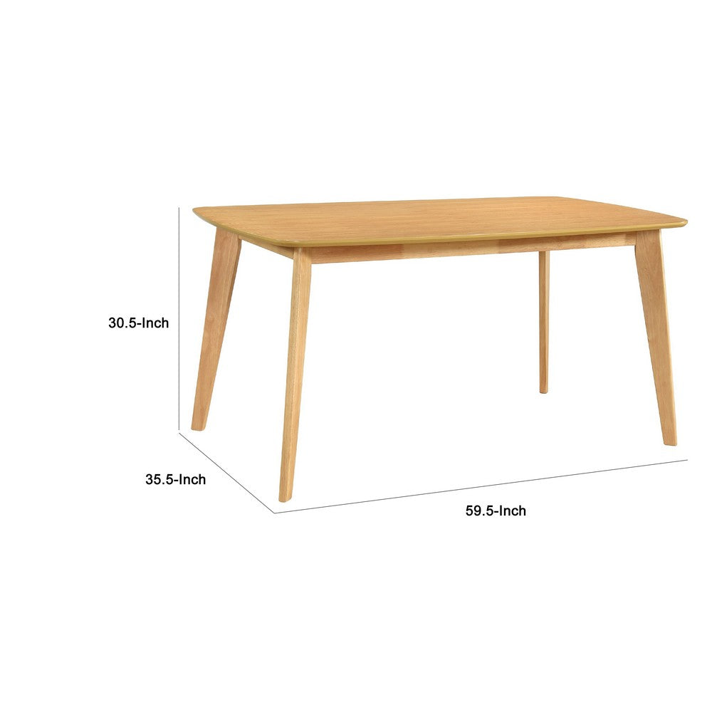 Benjara Jadie Dining Table, Tapered Legs, Natural Oak Wood Rectangular 60 Inch