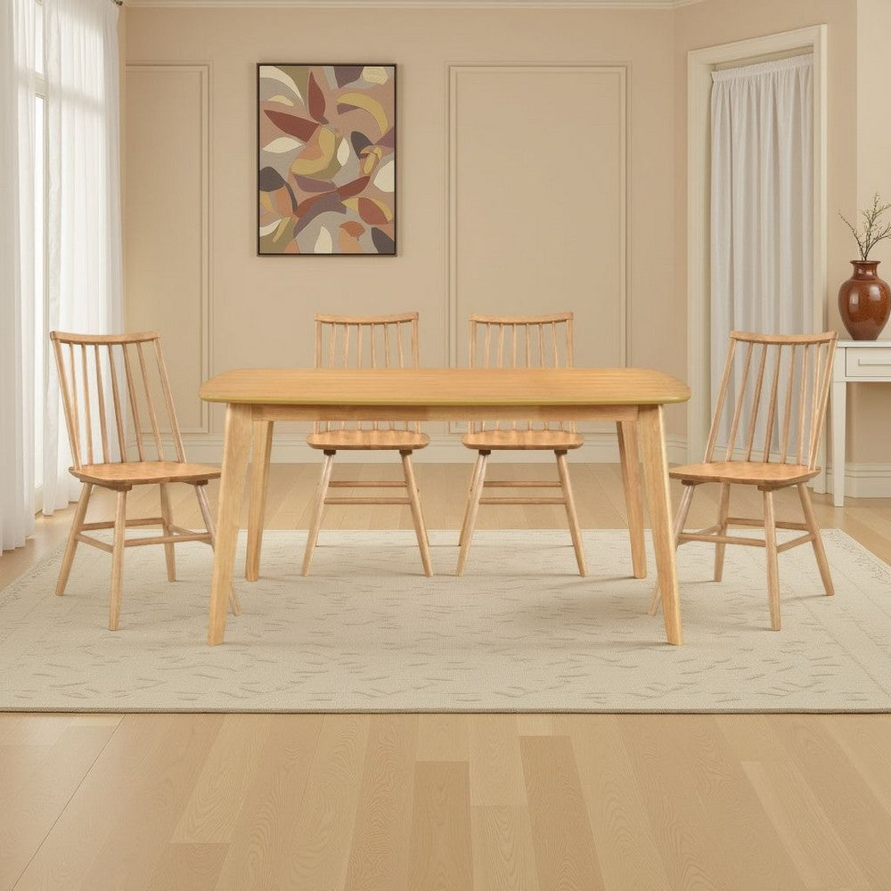 Benjara Jadie Dining Table, Tapered Legs, Natural Oak Wood Rectangular 60 Inch