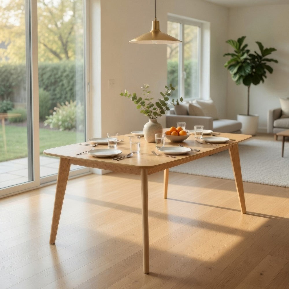 Benjara Jadie Dining Table, Tapered Legs, Natural Oak Wood Rectangular 60 Inch