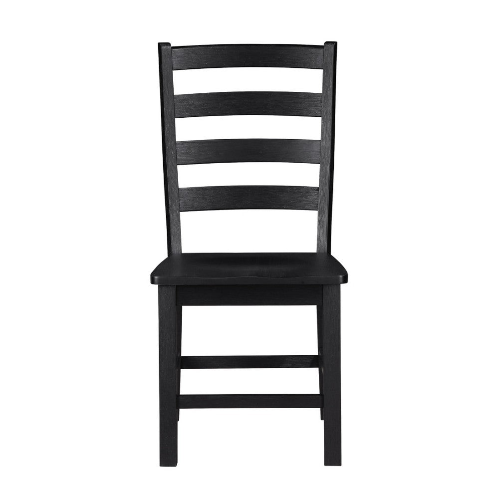 Benjara Reddy Side Chair Set of 2, Ladder Back Farmhouse Style, Black Wood