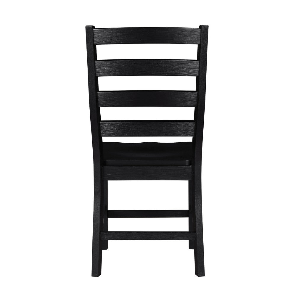 Benjara Reddy Side Chair Set of 2, Ladder Back Farmhouse Style, Black Wood
