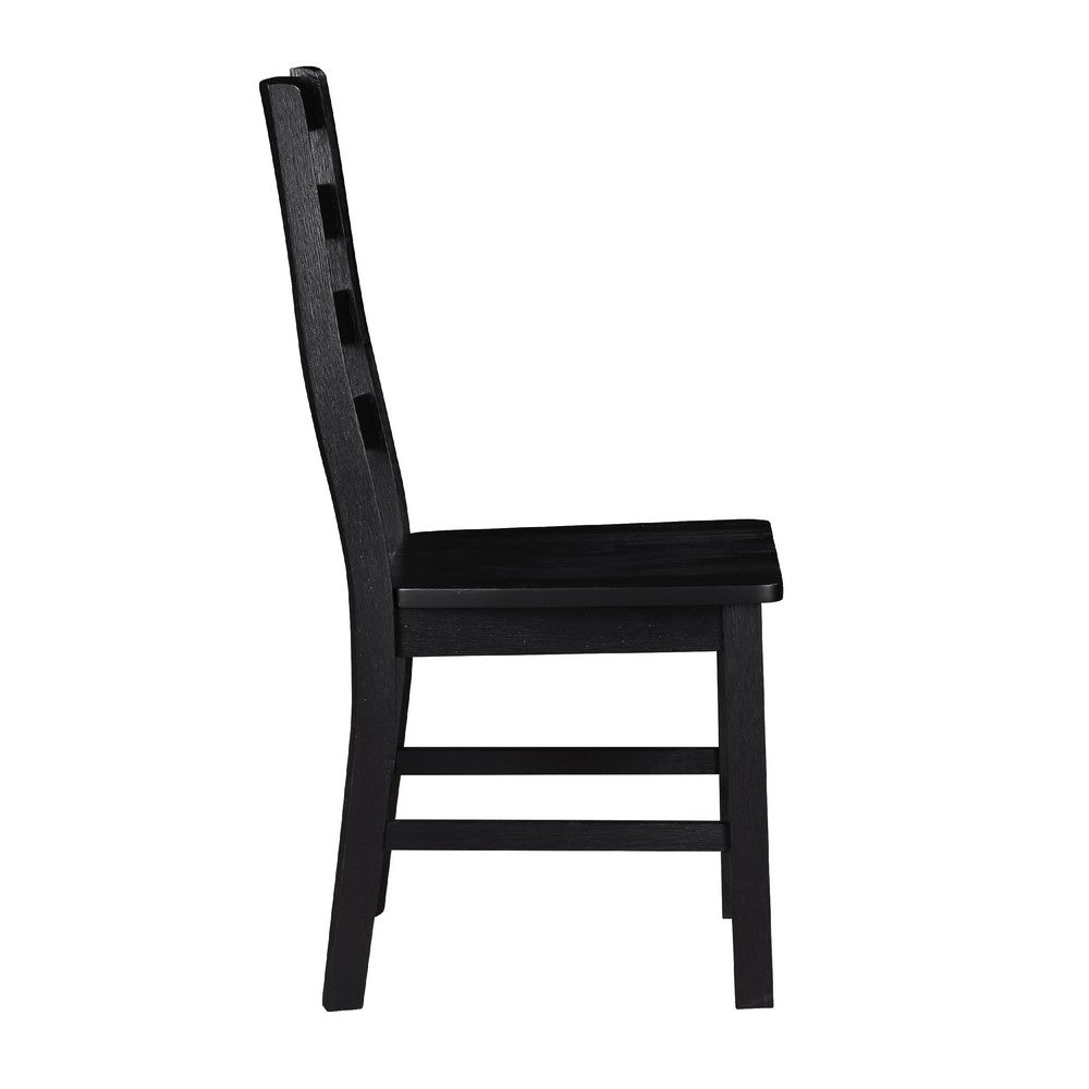 Benjara Reddy Side Chair Set of 2, Ladder Back Farmhouse Style, Black Wood